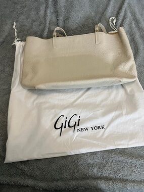 GiGi New York Light Cream Pebbled Leather Tote